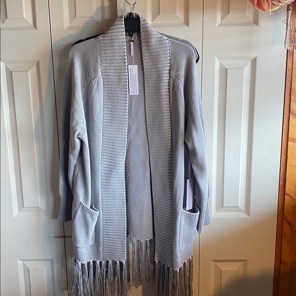 Young Fabulous & Broke NWT Fringe Hem Long Sleeve Pockets 100% Cotton Cardigan